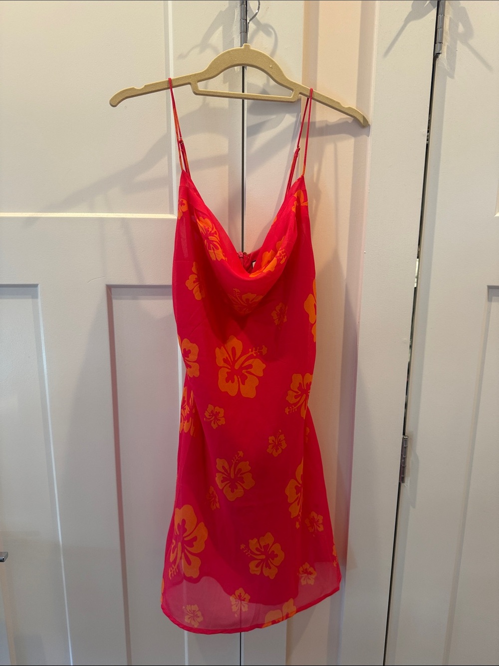 Pink & Orange Floral Cowl Neck Slip Dress